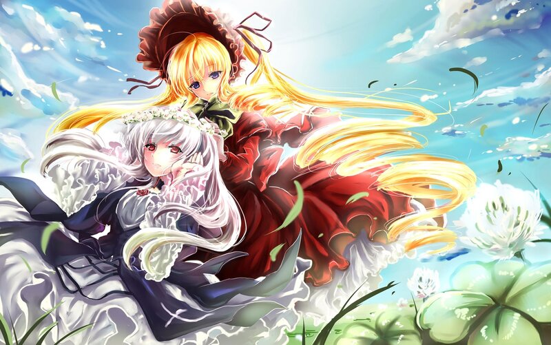 Two Girls in Dresses — Blue, Serene, Afternoon, Anime