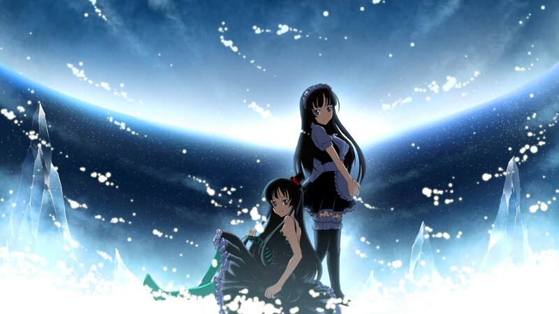 Two Girls in Dresses — Blue, Serene, Night, Anime, Ice Crystals