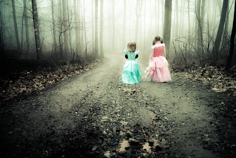 Two Girls in Dresses — Green, Mysterious