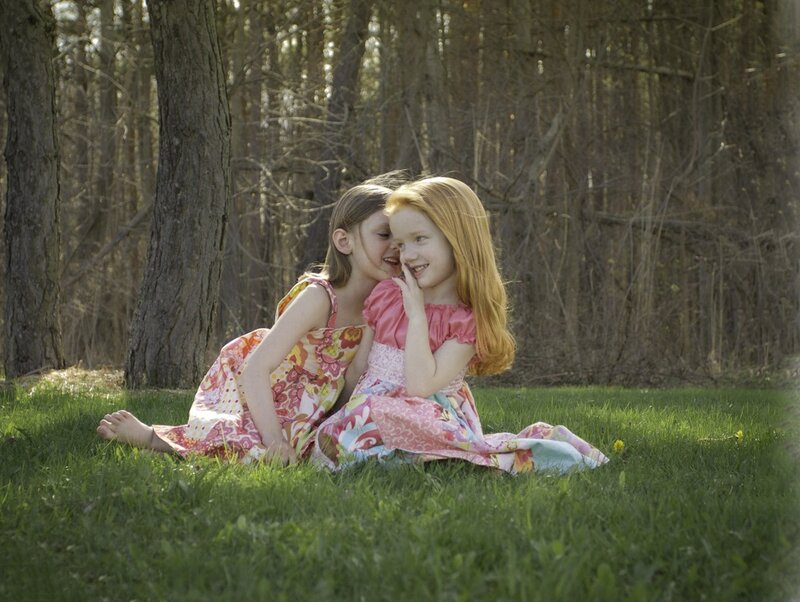 Two Girls in Dresses — Green, Peaceful