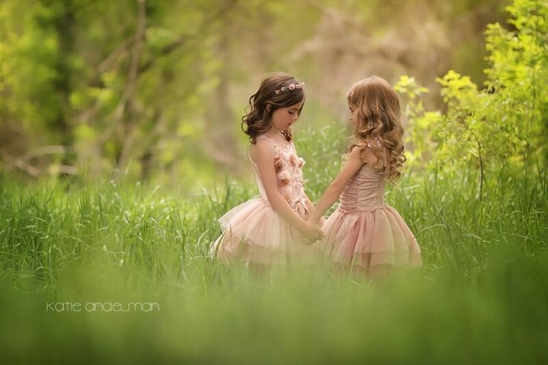 Two Girls in Dresses — Green, Serene