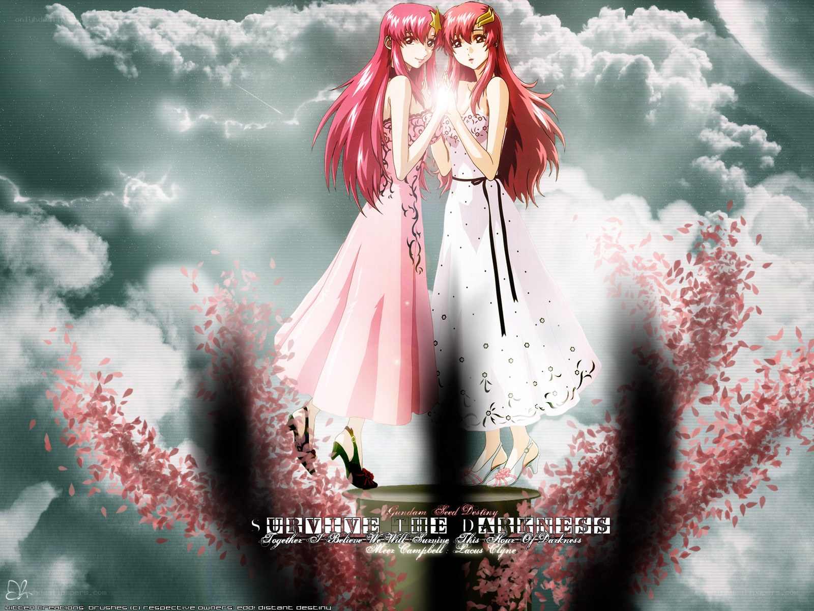 Two girls in dresses on a cloud