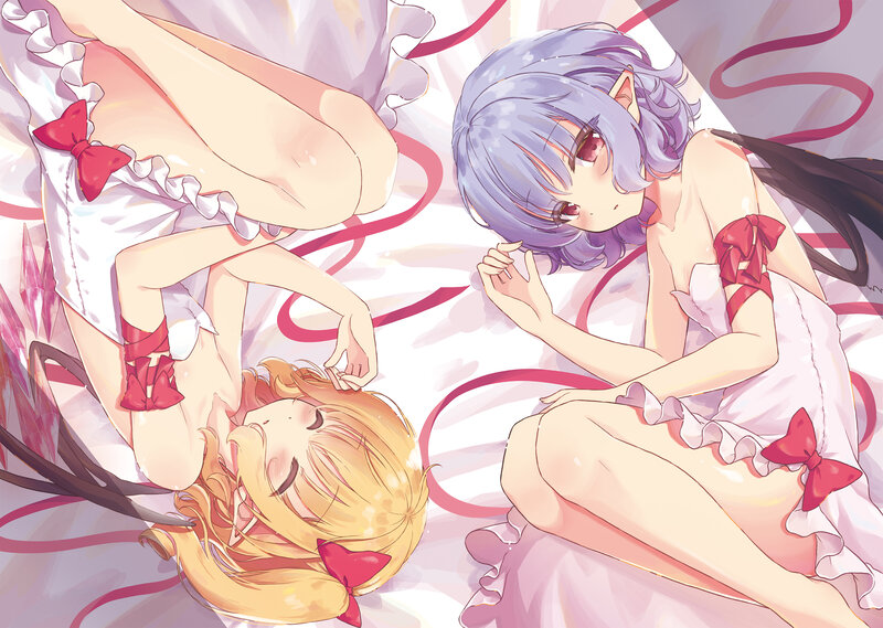 Two Girls in Dresses — Pink, Calm, Anime, Ribbons