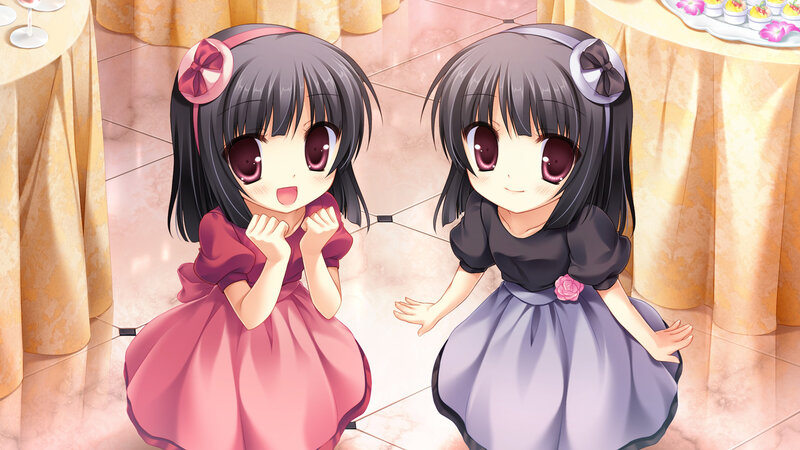 Two Girls in Dresses — Pink, Cheerful, Anime