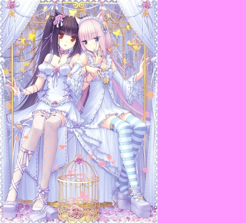 Two Girls in Dresses — Pink, Dreamy, Anime, Birdcage