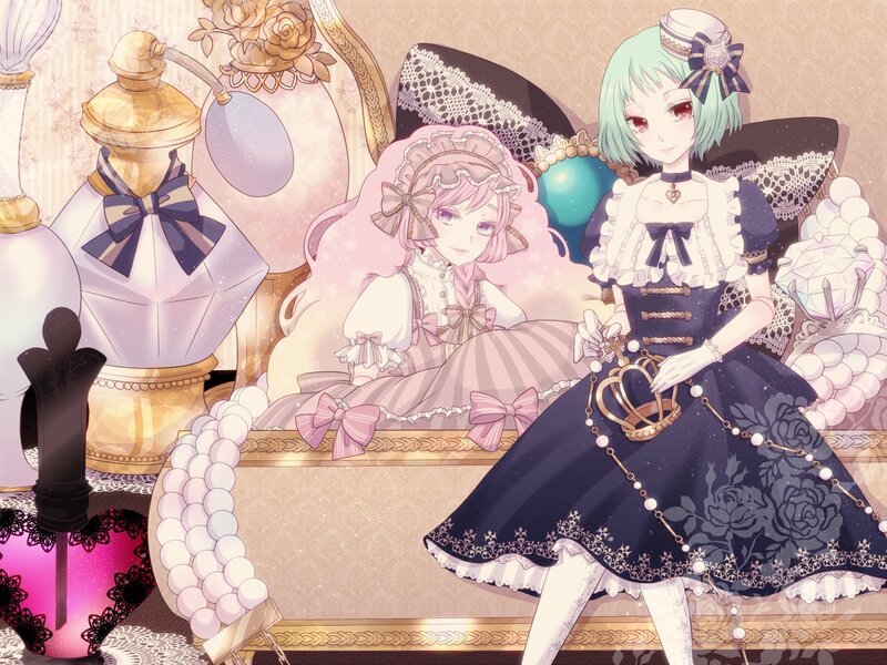 Two Girls in Dresses — Pink, Dreamy, Anime, Crown