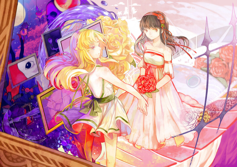Two Girls in Dresses — Pink, Dreamy, Night, Anime