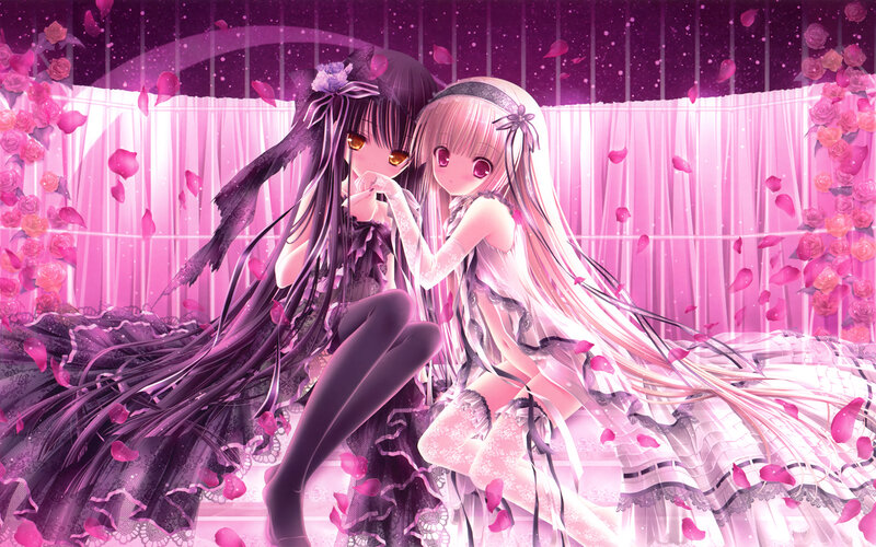 Two Girls in Dresses — Pink, Dreamy, Night