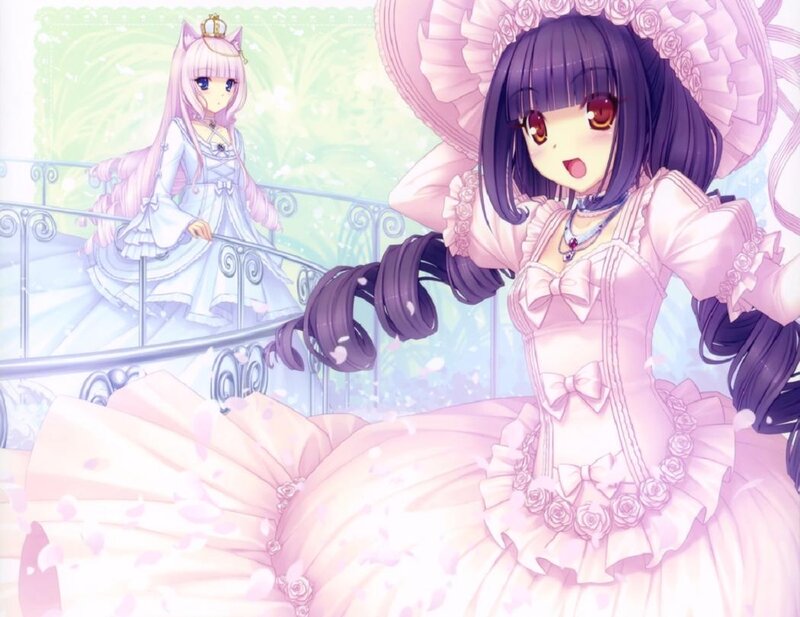 Two Girls in Dresses — Pink, Dreamy, Spring, Anime