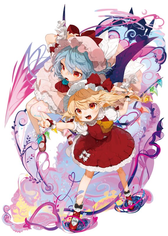 Two Girls in Dresses — Pink, Playful, Anime, Wings