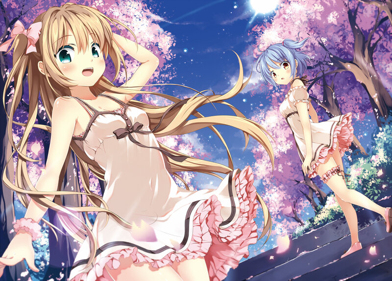 Two Girls in Dresses — Pink, Serene, Night