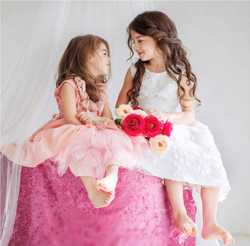 Two Girls in Dresses — Pink, Serene, Photograph