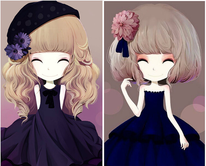 Two Girls in Dresses — Purple, Cheerful