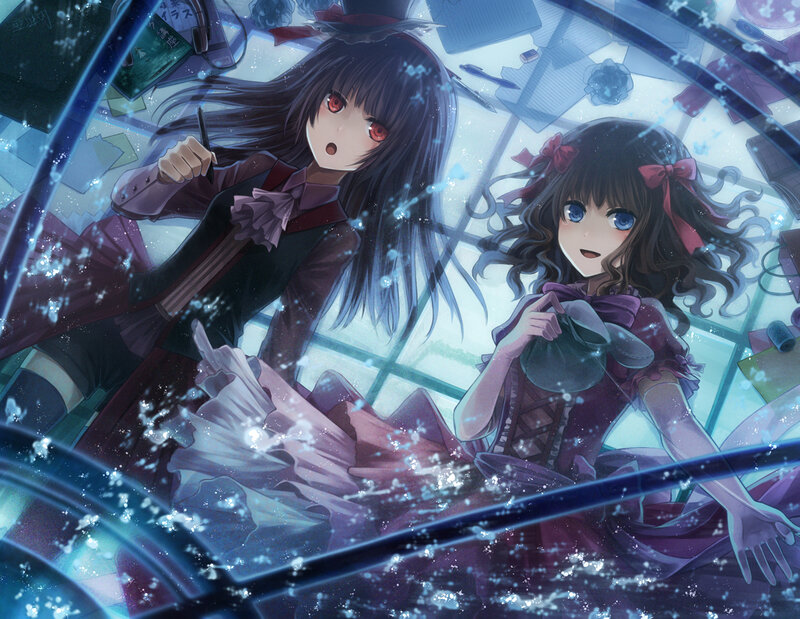 Two Girls in Dresses — Purple, Dramatic, Anime, Bows