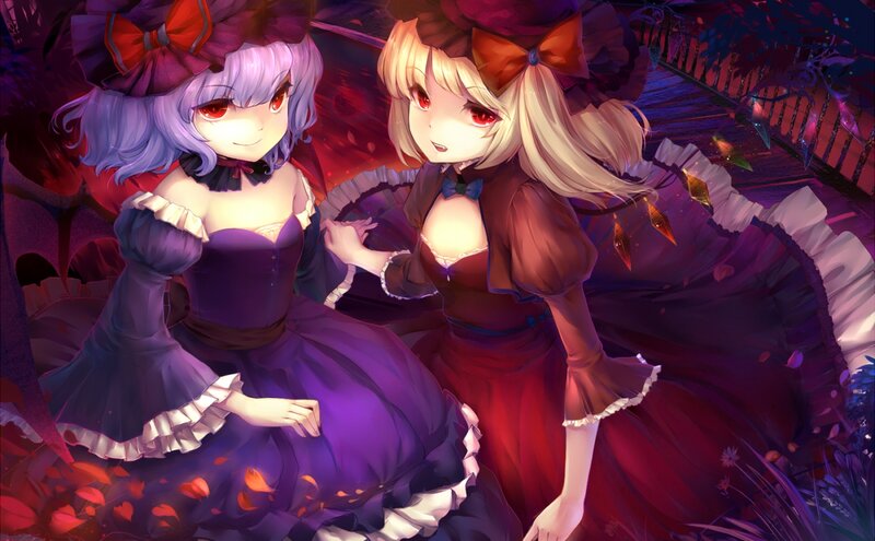 Two Girls in Dresses — Purple, Dramatic, Night, Anime