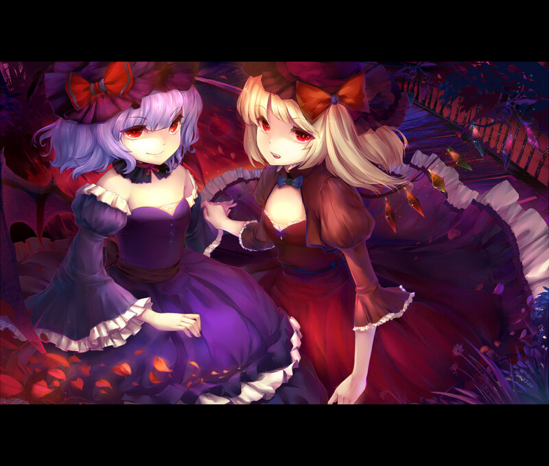 Two Girls in Dresses — Purple, Dramatic, Night, Digital Art