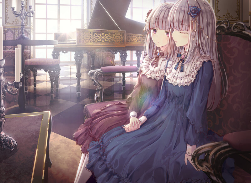 Two Girls in Dresses — Purple, Serene, Afternoon, Anime
