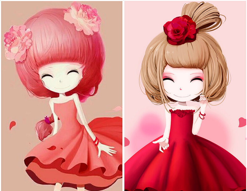 Two Girls in Dresses — Red, Cheerful