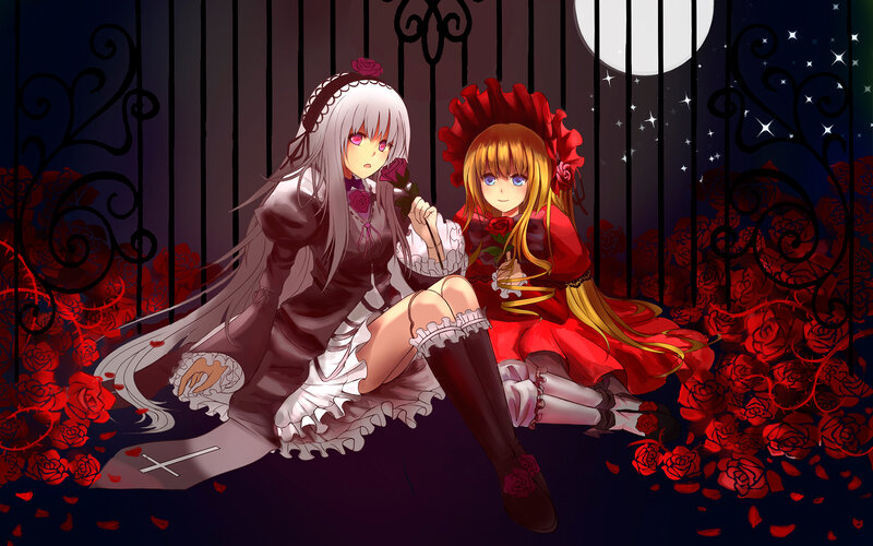Two Girls in Dresses — Red, Dramatic, Night
