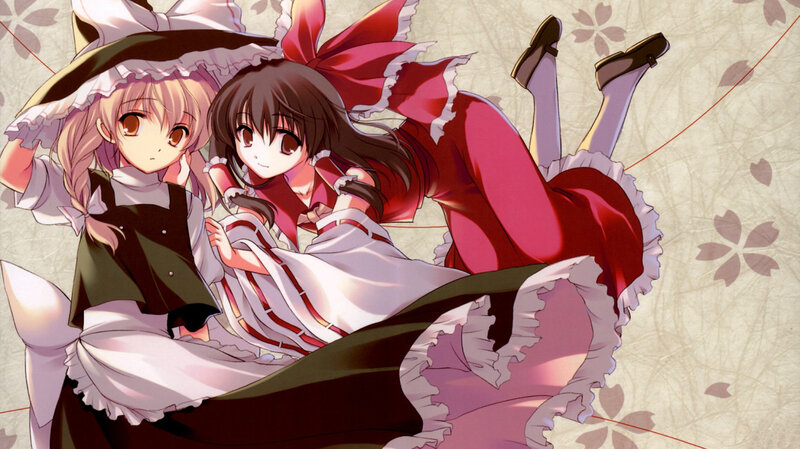 Two Girls in Dresses — Red, Playful, Spring, Anime, Bows
