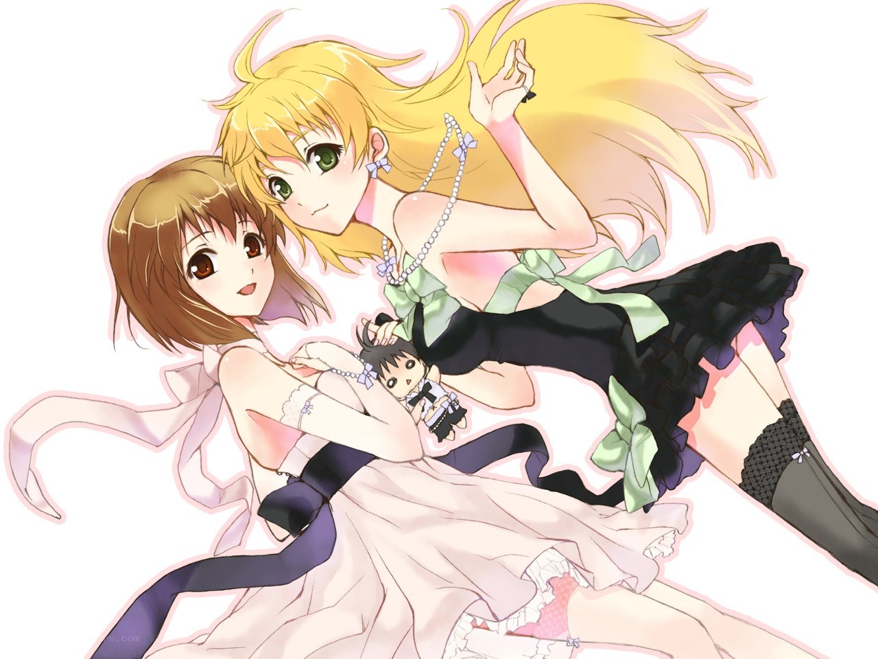 Two girls in dresses with doll