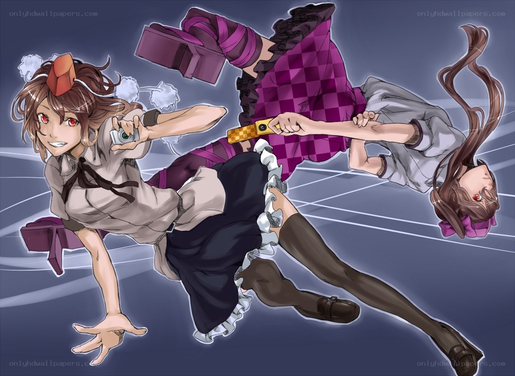 Two girls in dynamic action pose