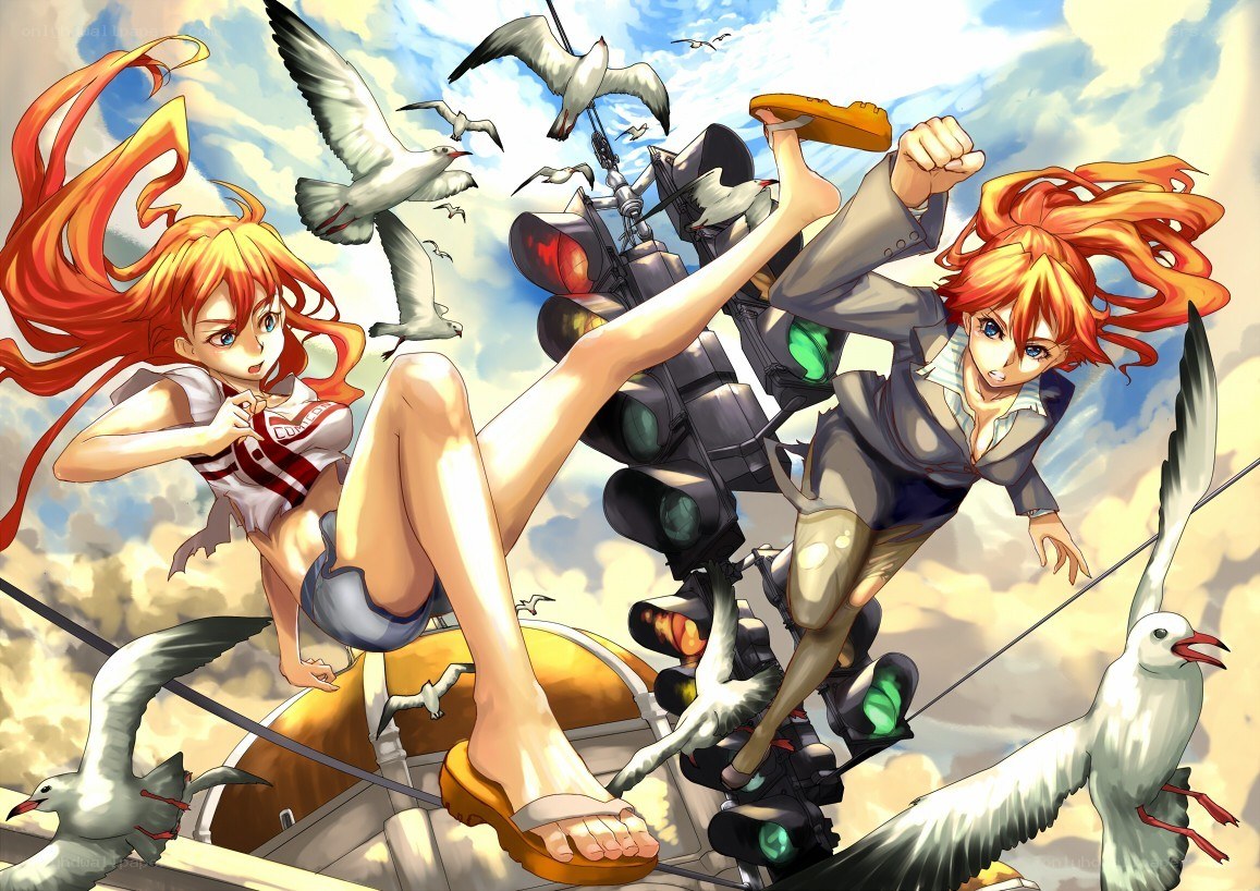 Two girls in dynamic action scene