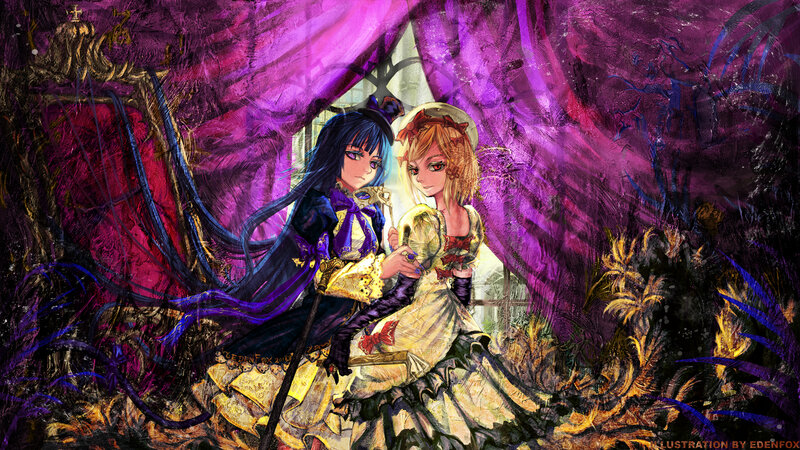 Two Girls in Elaborate Dresses — Purple