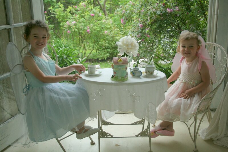 Two Girls in Fairy Costumes — White, Playful