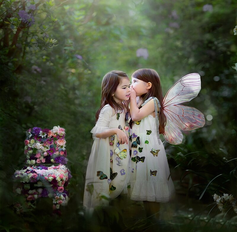 Two Girls in Fairy Costumes — White, Serene