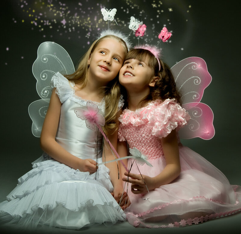 Two Girls in Fairy Costumes — White, Whimsical