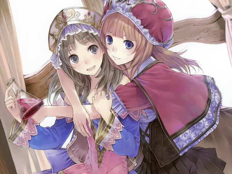 Two girls in fantasy dresses
