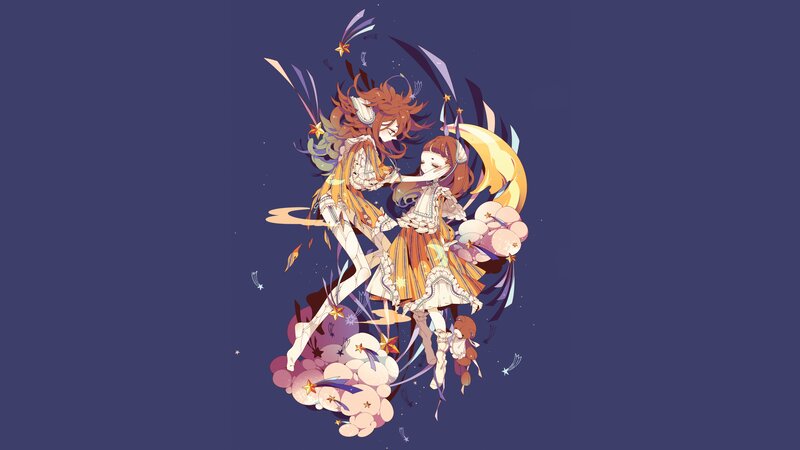 Two Girls in Fantasy Dresses — Purple