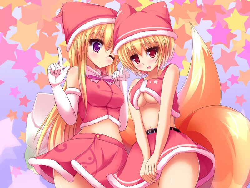 Two girls in festive outfits