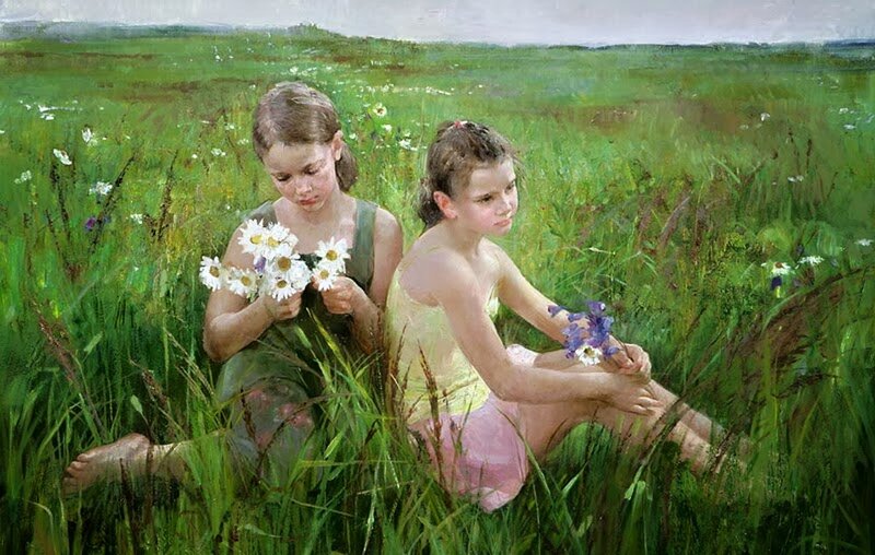 Two Girls in Field — Green, Serene