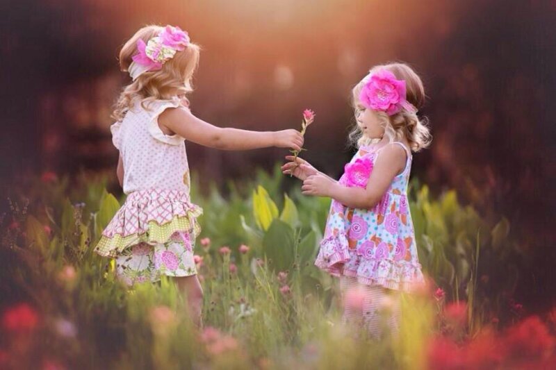 Two Girls in Field — Pink, Serene