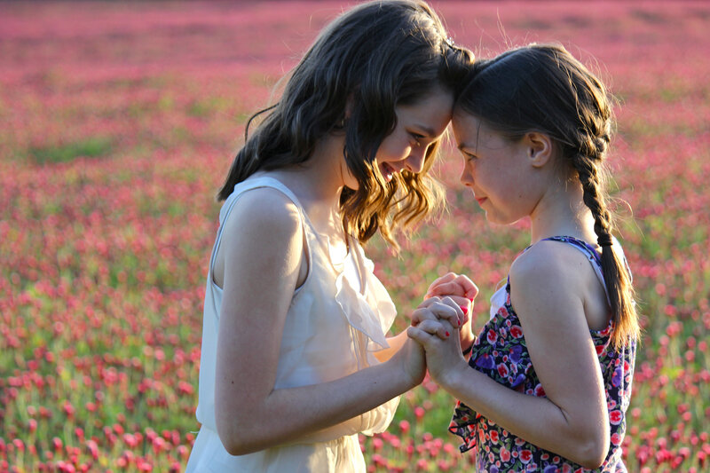 Two Girls in Field — Pink