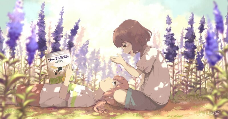 Two Girls in Field — Purple