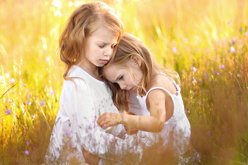 Two Girls in Field — Yellow
