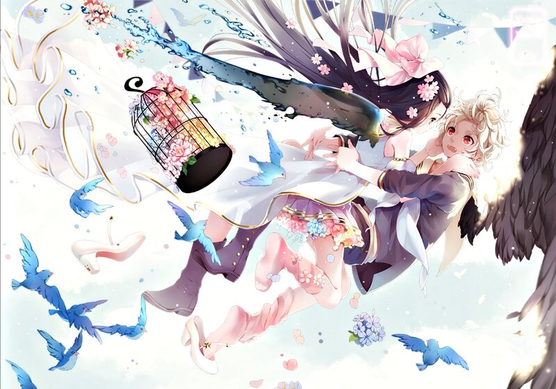 Two Girls in Flight — White, Dreamy