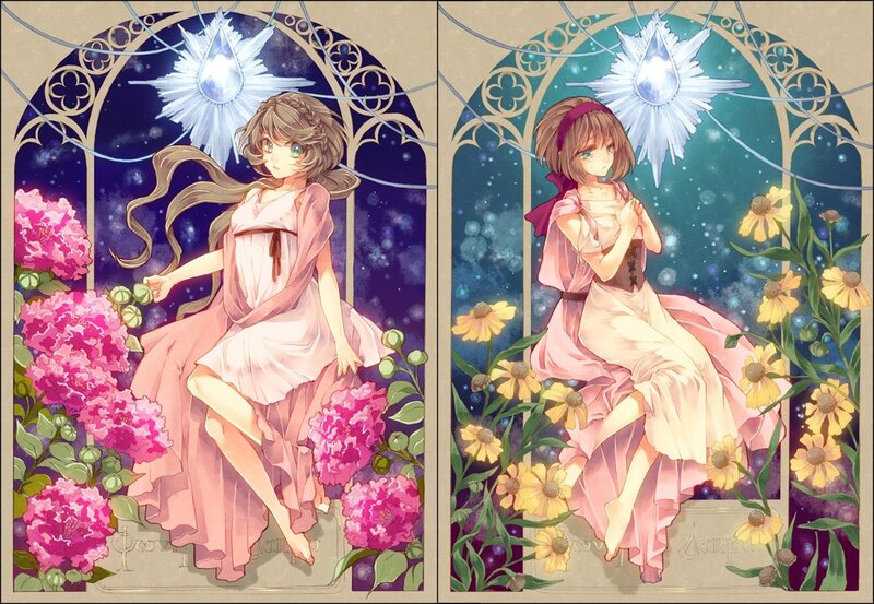 Two girls in floral arches