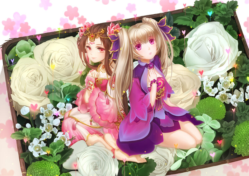 Two Girls in Floral Basket