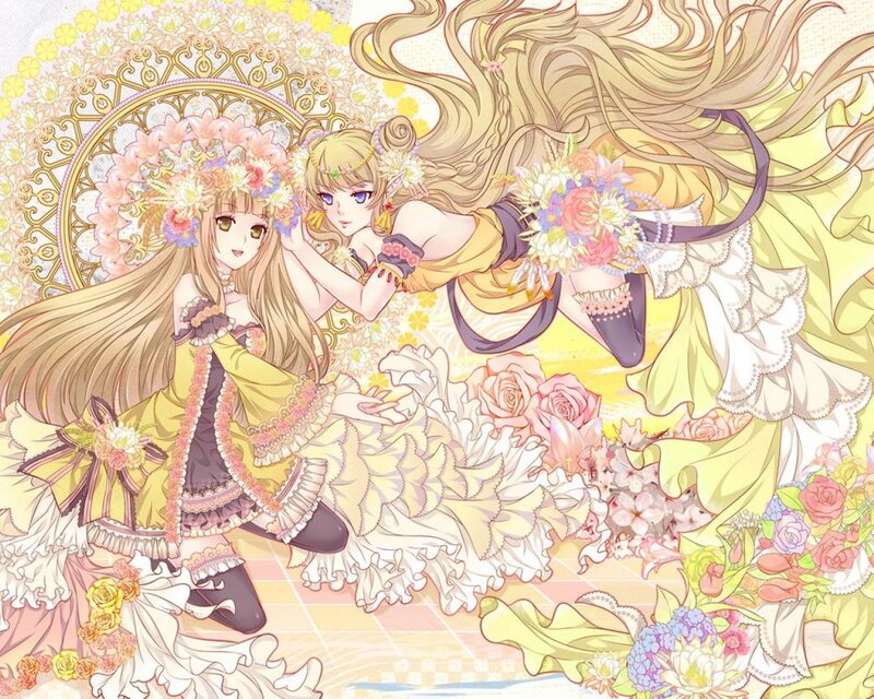 Two Girls in Floral Dresses — Yellow