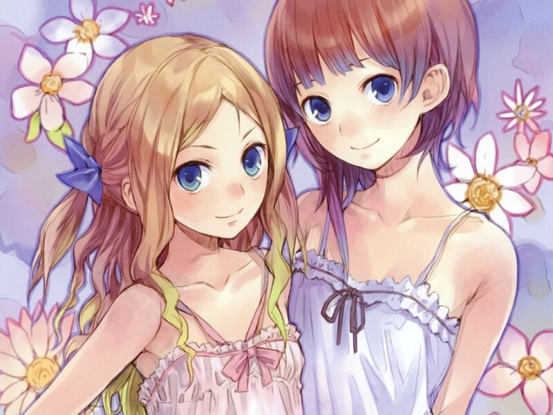 Two girls in floral pajamas