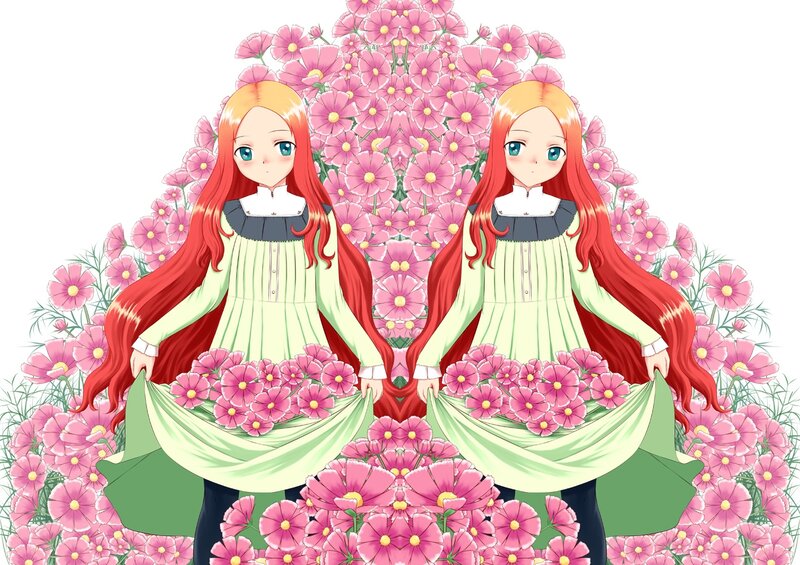 Two Girls in Flower Field — Pink