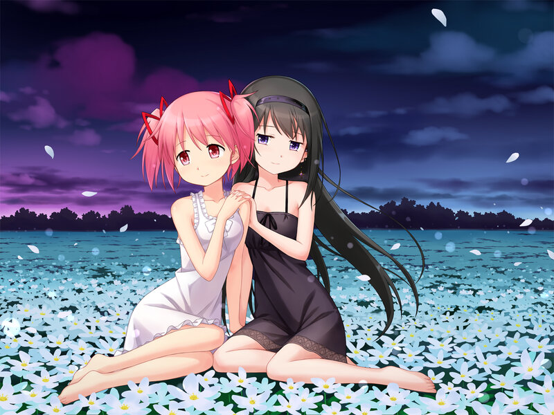 Two Girls in Flower Field — Purple