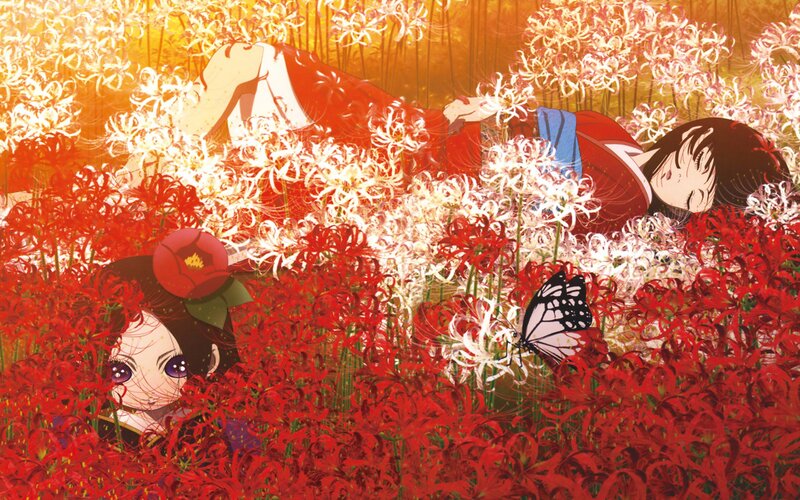 Two Girls in Flower Field — Red