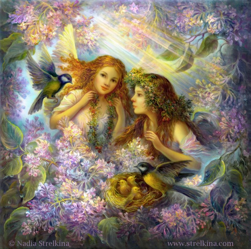 Two Girls in Flowers — Purple, Serene