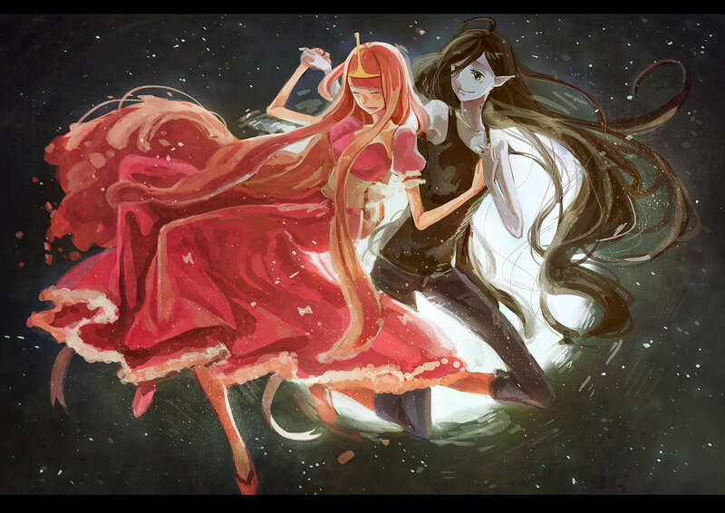 Two Girls in Flowing Dresses — Red