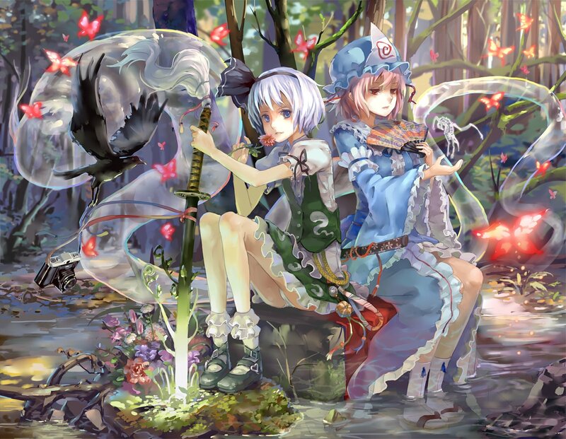 Two Girls in Forest — Blue, Serene, Afternoon